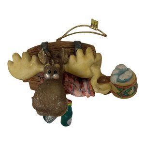 Enesco Resin Moose Creek Crossing "Raise Your Spirits Lift A Keg" Ornament~1996